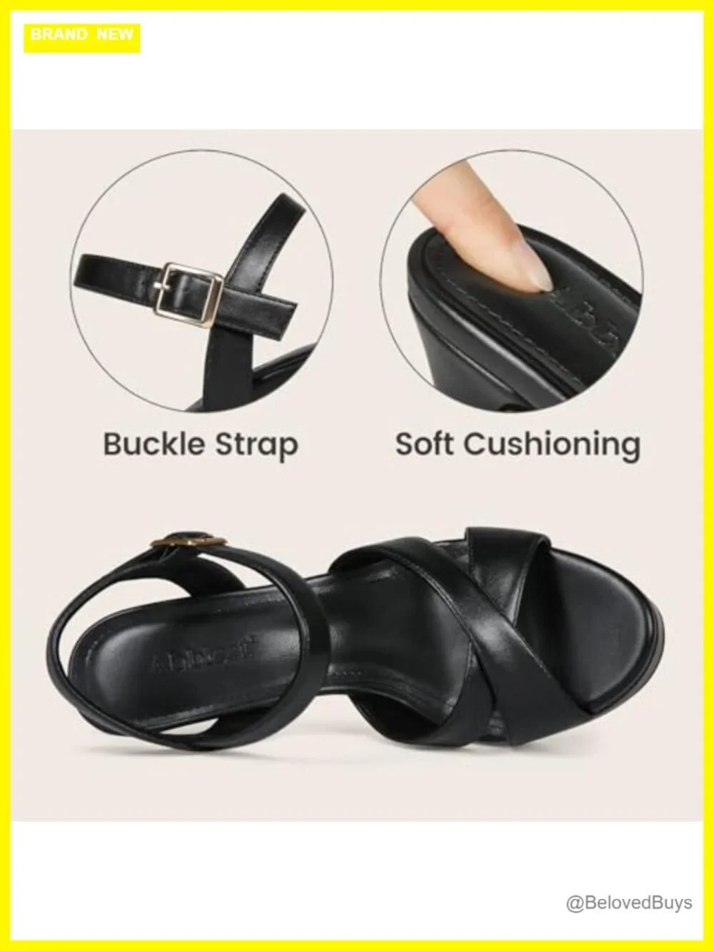 Platform Heeled Sandals with Ankle Strap, Block Heel, Open Toe, Leather